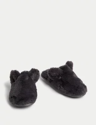 Faux Fur Round Toe Mule Slippers