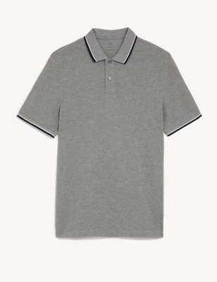 Pure Cotton Pique Tipped Polo Shirt
