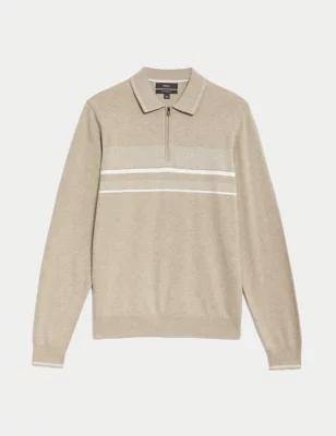 Cotton Rich Striped Knitted Polo Shirt