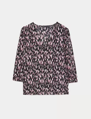 Floral V-Neck Button Through Blouse