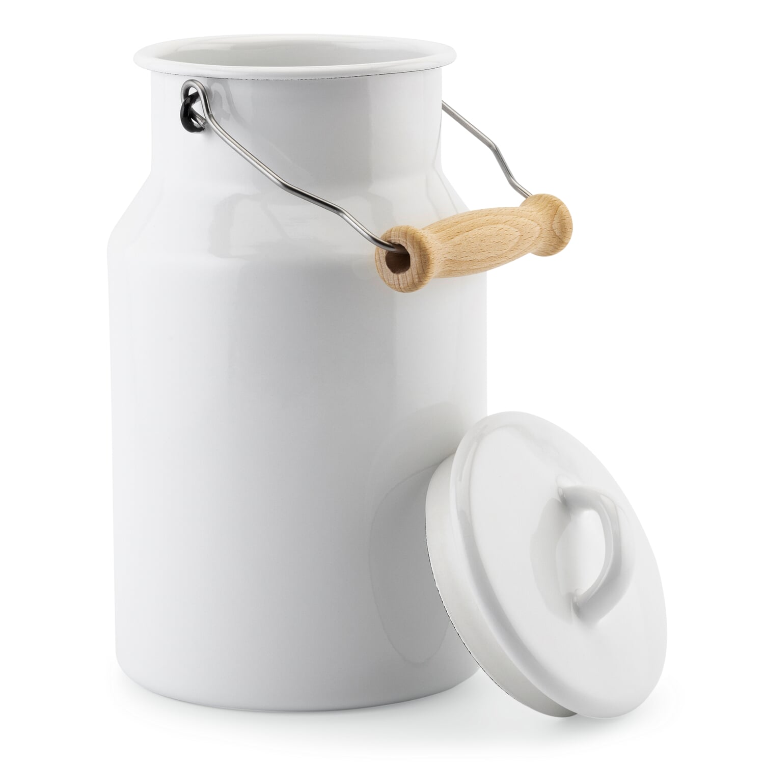 Milk jug enamel with wooden handle