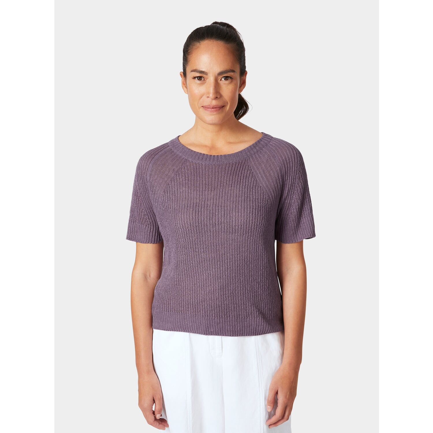 Ladies knitted shirt half-sleeve linen