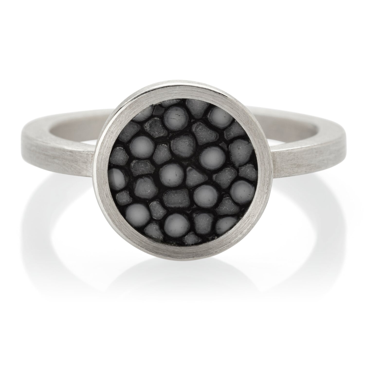 Finger ring silver stingray leather narrow