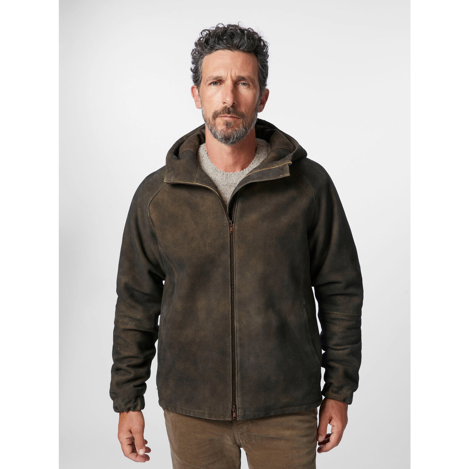 Men's hooded jacket buck suede