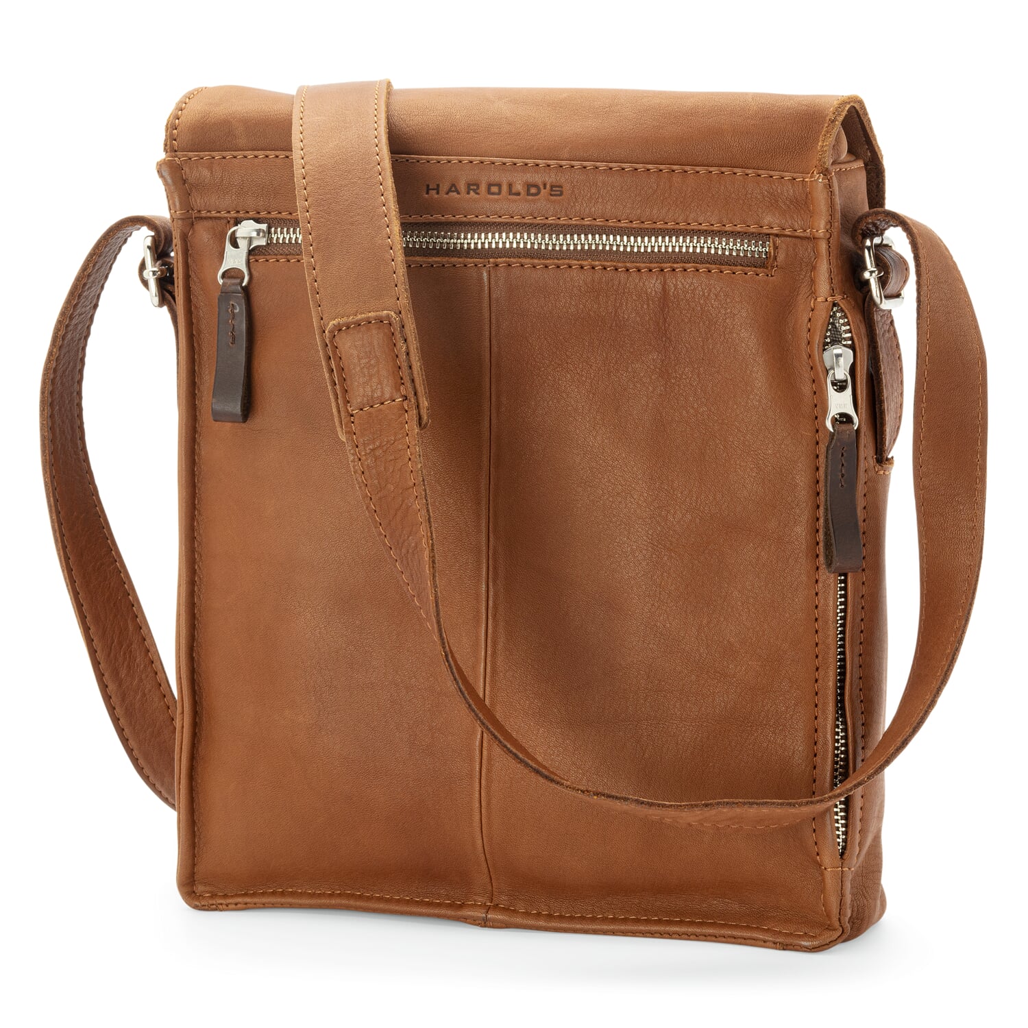 Men's leather cross-body bag, cognac
