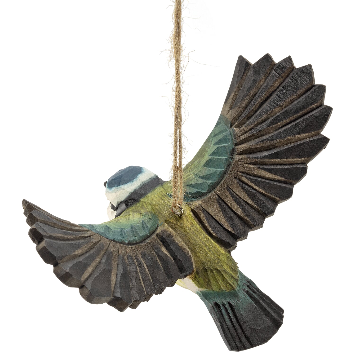 Flying blue tit hand-carved in lime wood