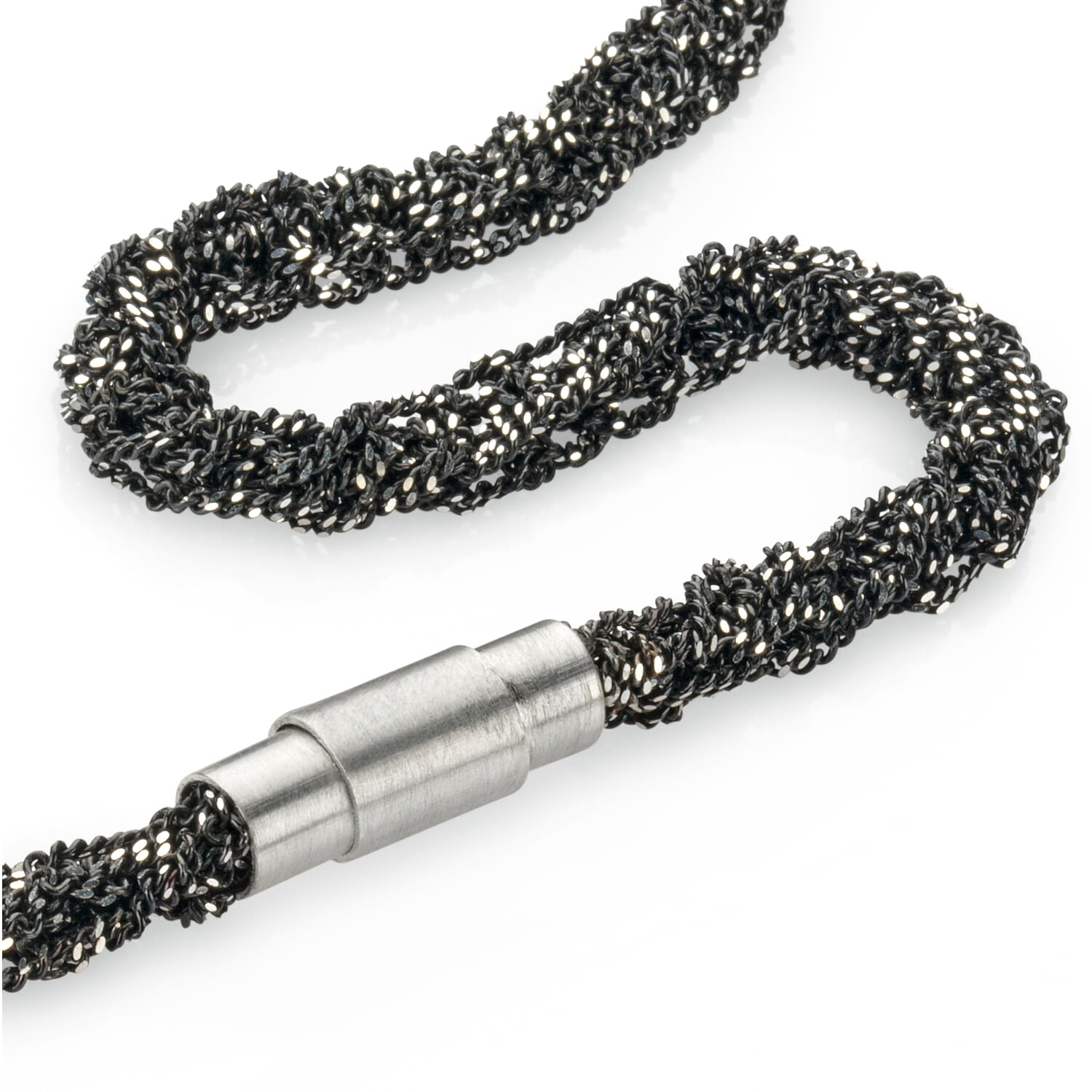 Knitted bracelet, oxidized silver