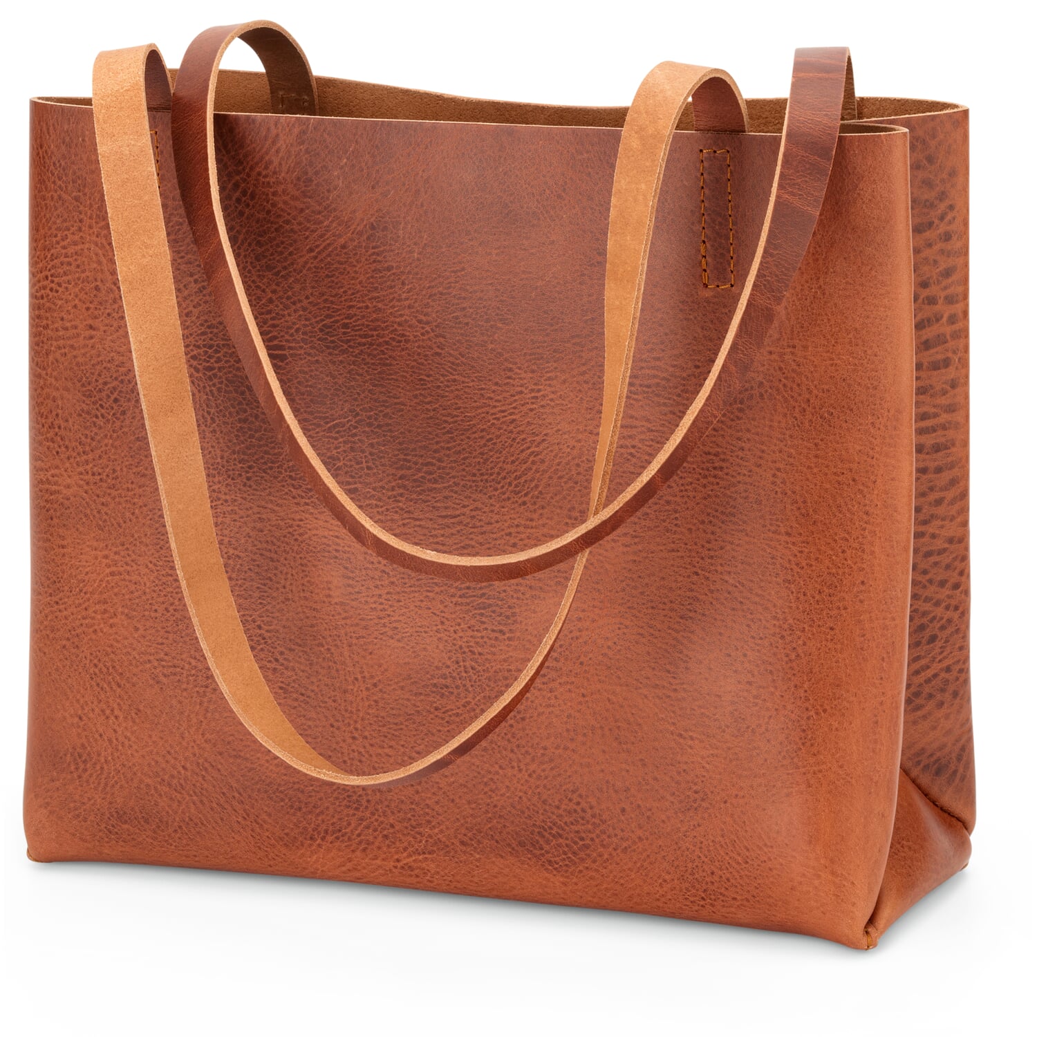 Leather shopper small, cognac