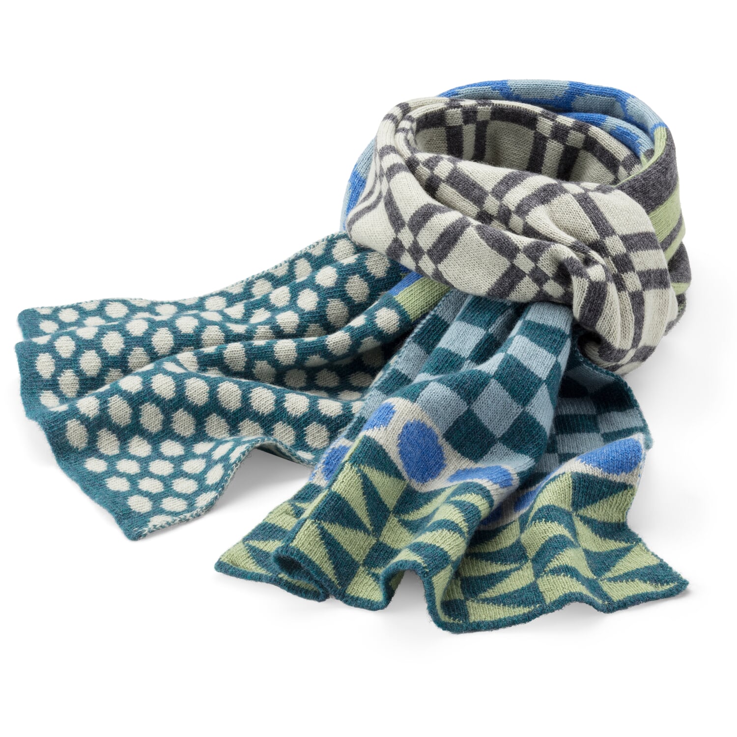 Unisex knitted scarf, patterned, blue-green