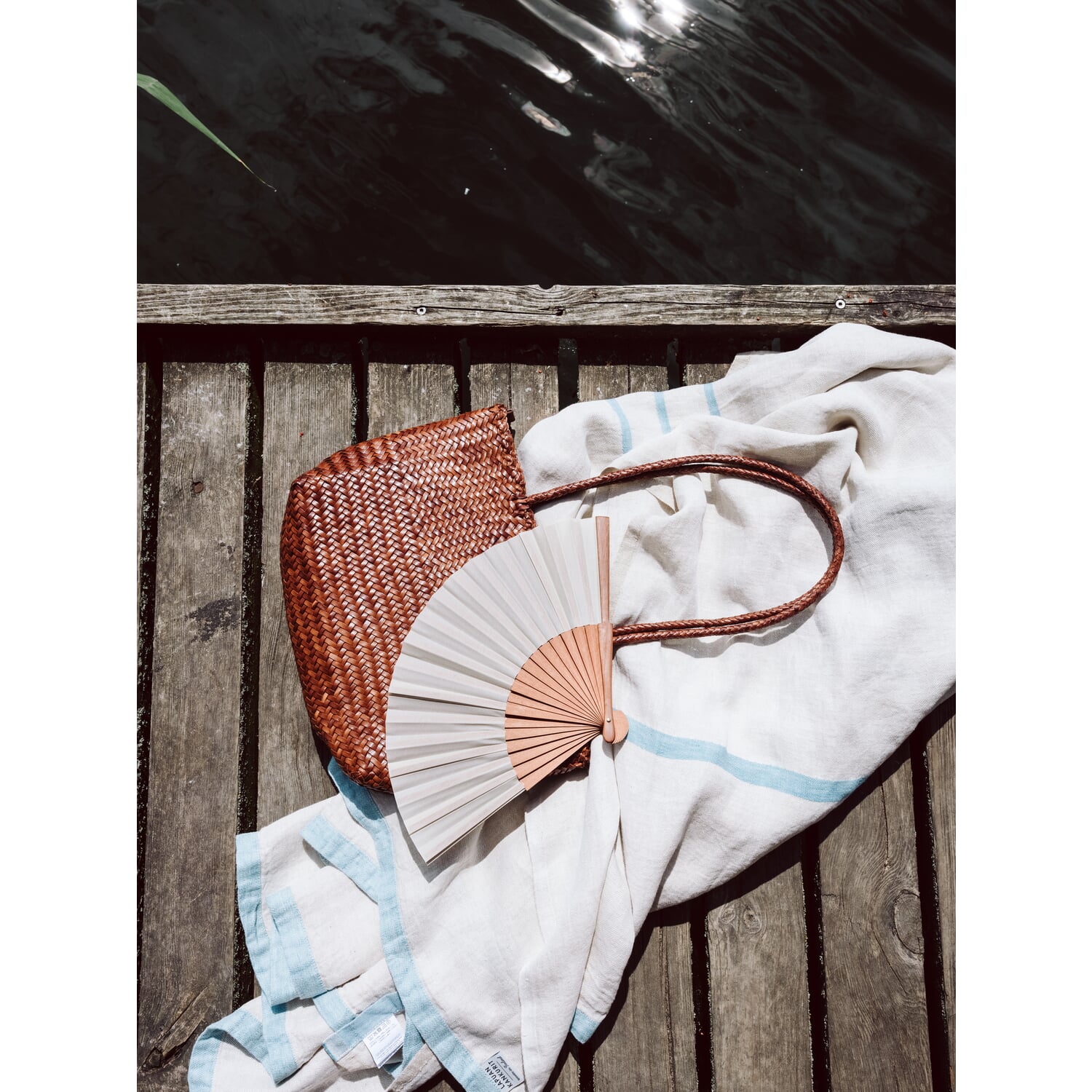 Women's leather shopper, braided, brown