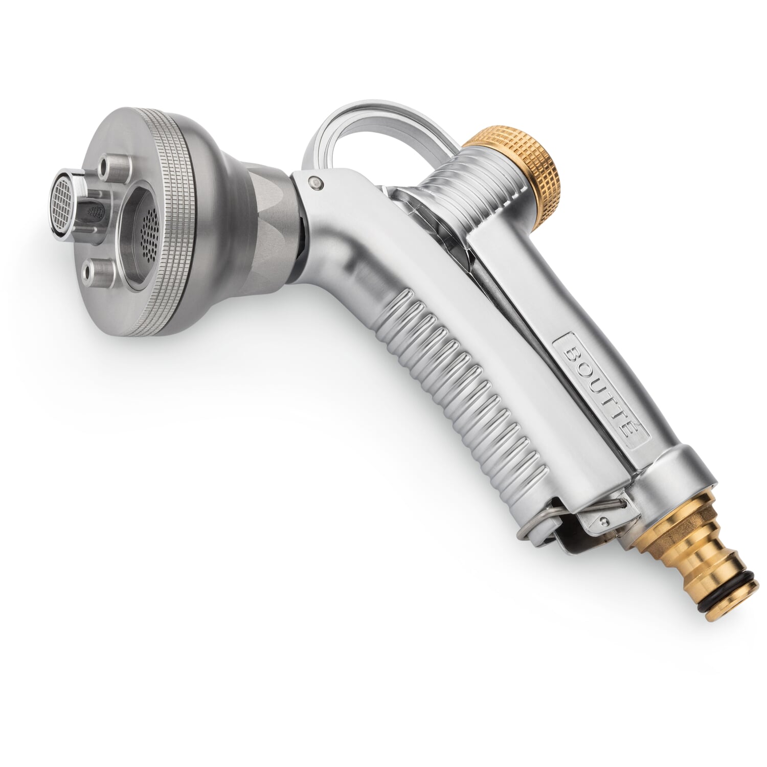 Spray gun with nozzle adjustment