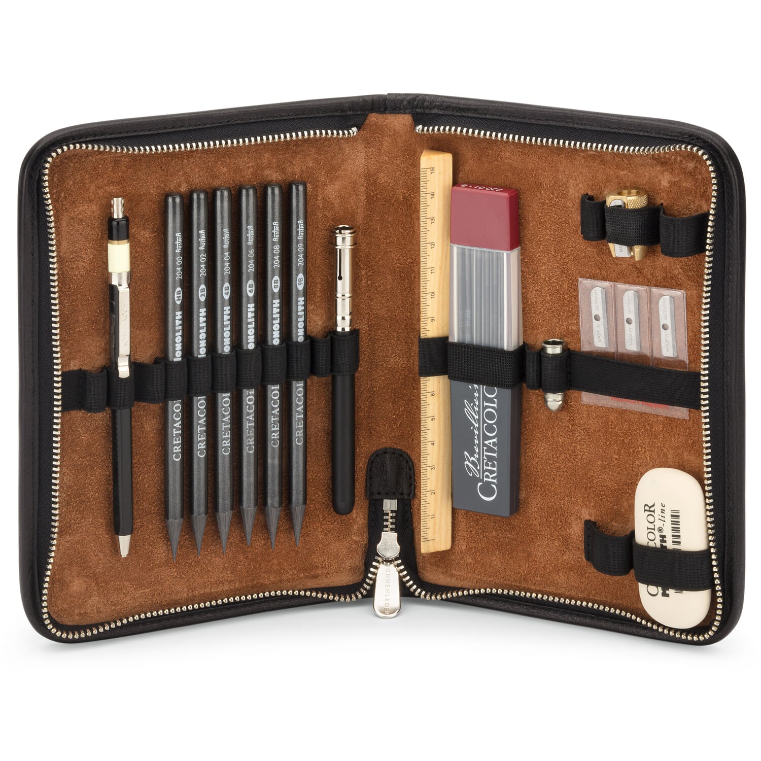 Leather writing case with filling