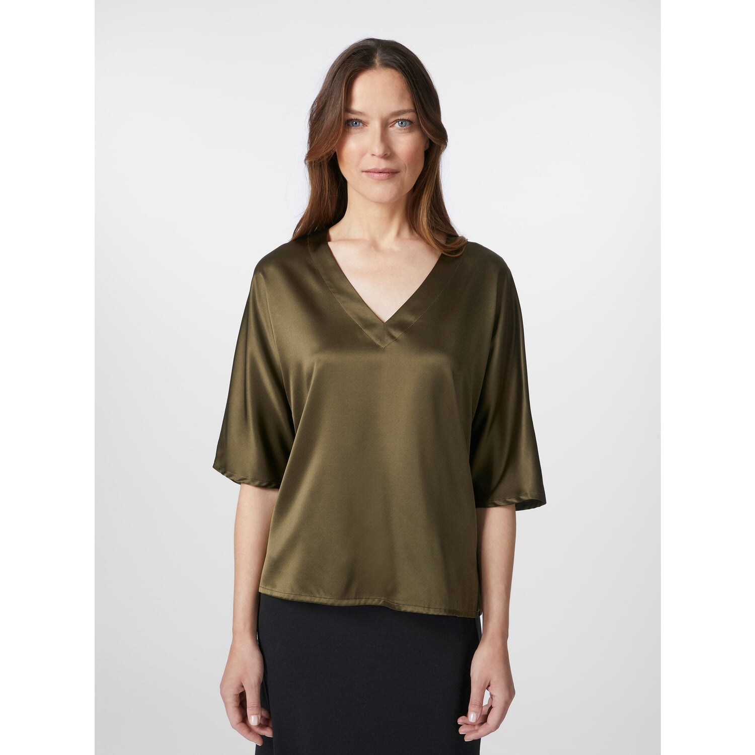 Ladies' silk satin V-neck blouse