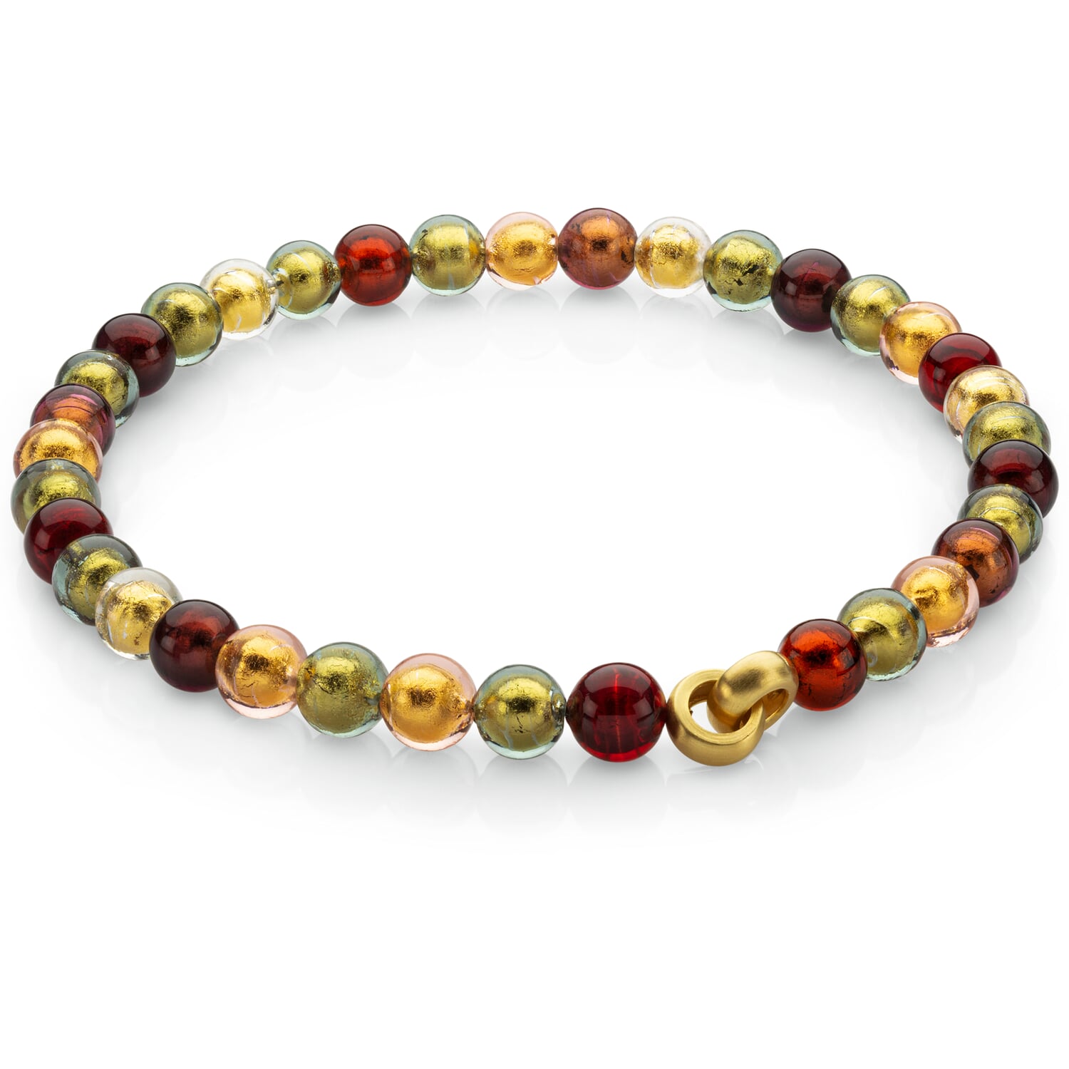 Murano glass necklace, bordeaux-green-gold