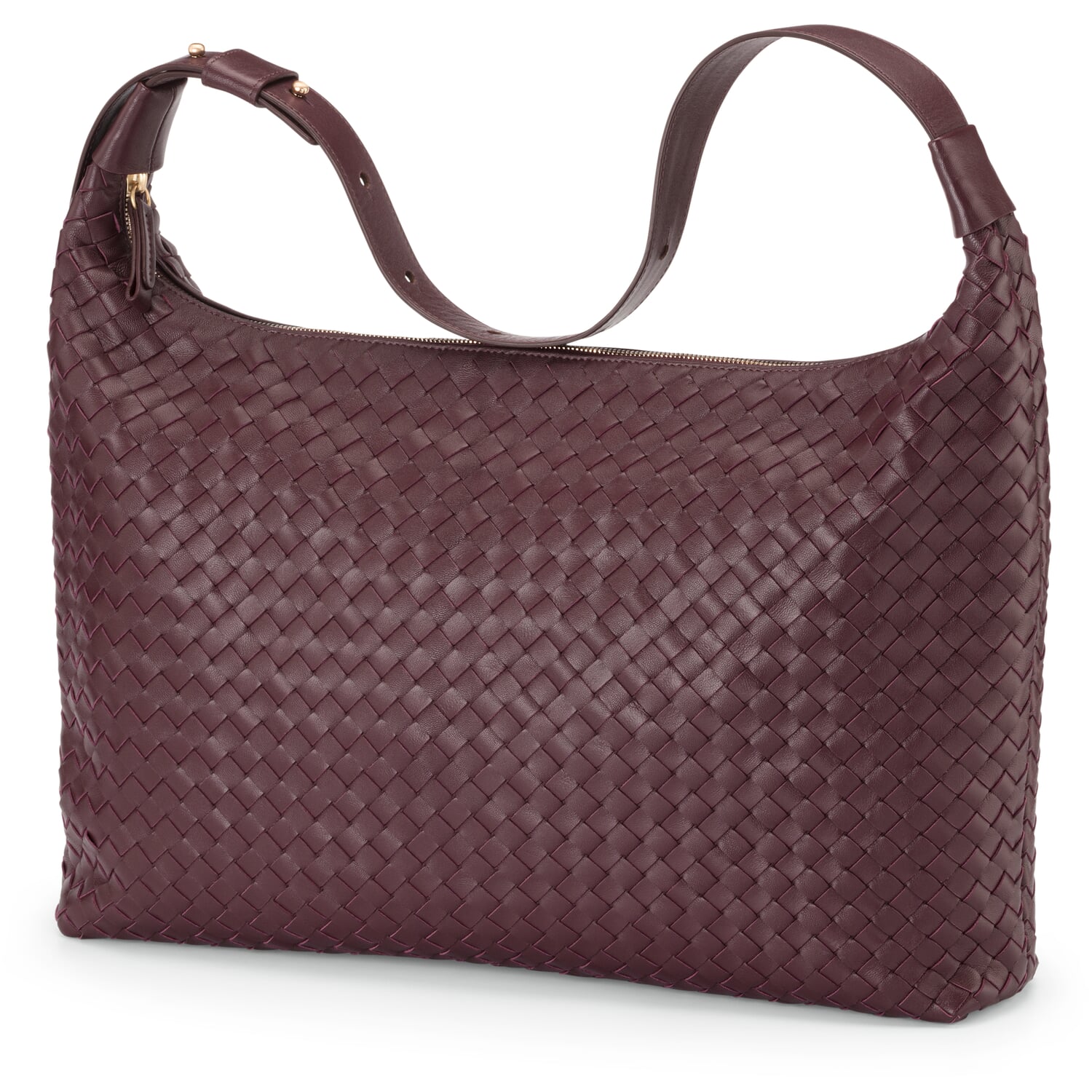 Braided leather handbag, wine red