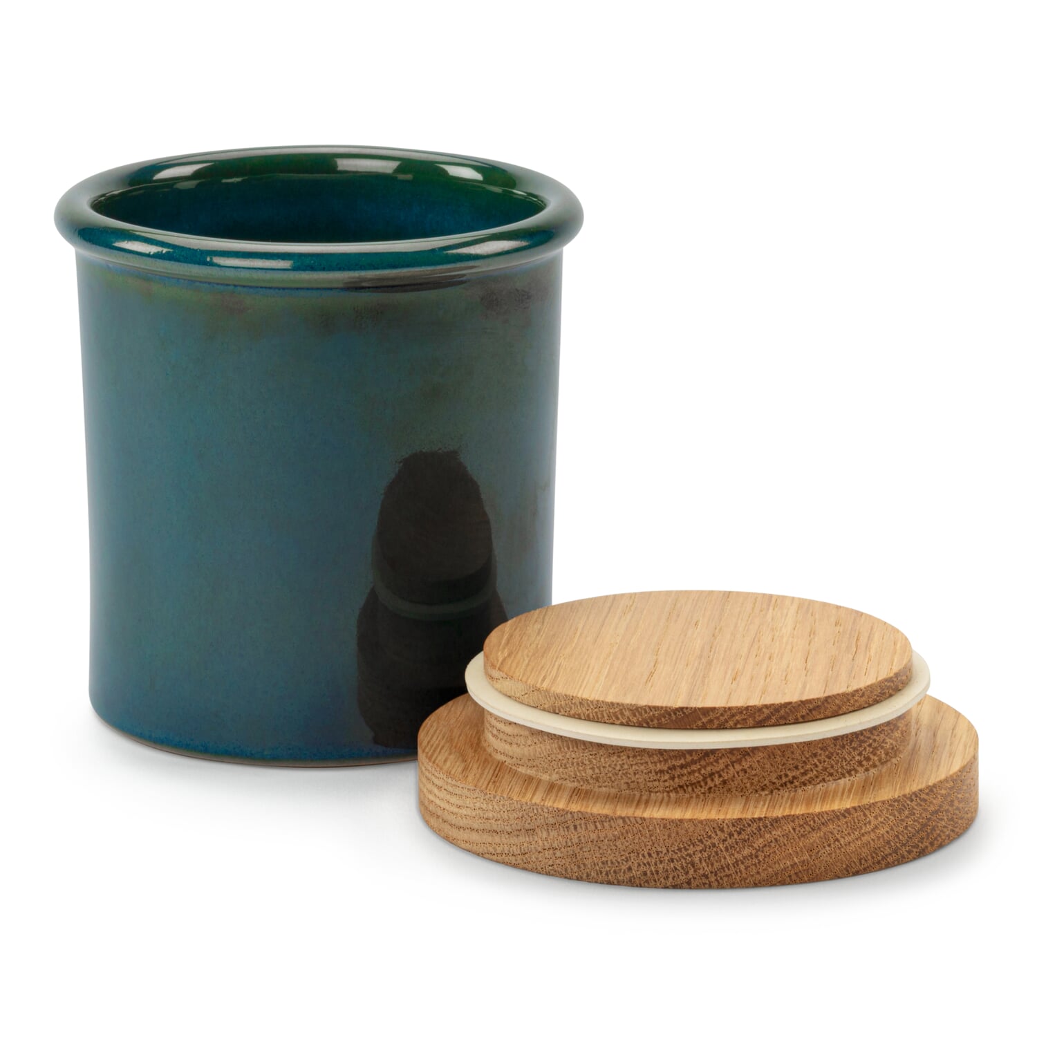 Stoneware storage jar with oak lid