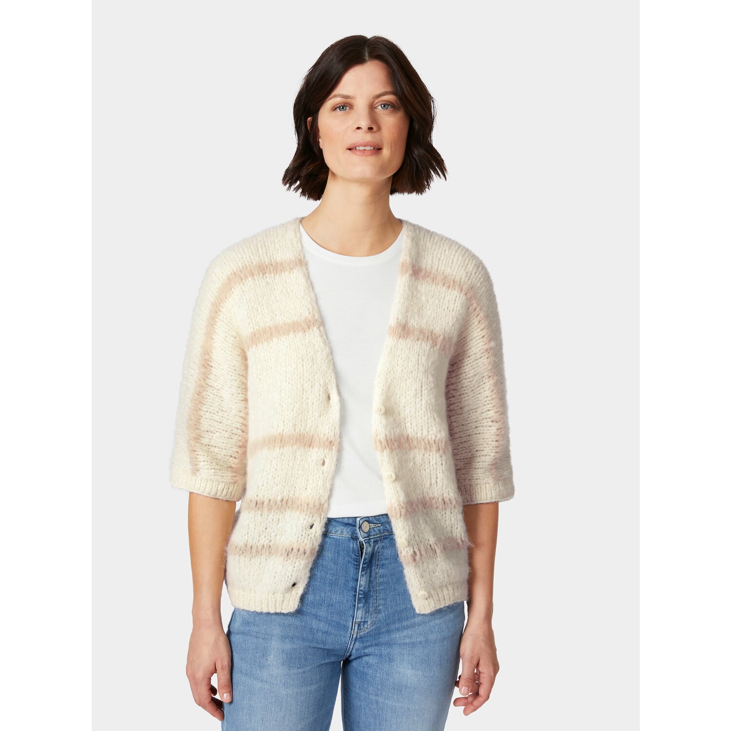 Ladies cardigan half-sleeve striped