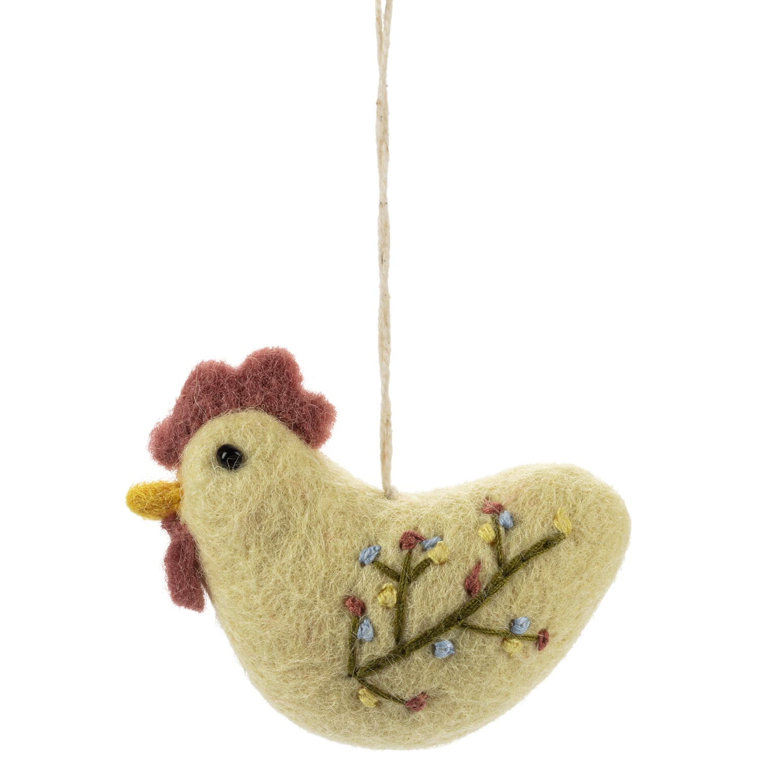 Embroidered felt rooster pendant