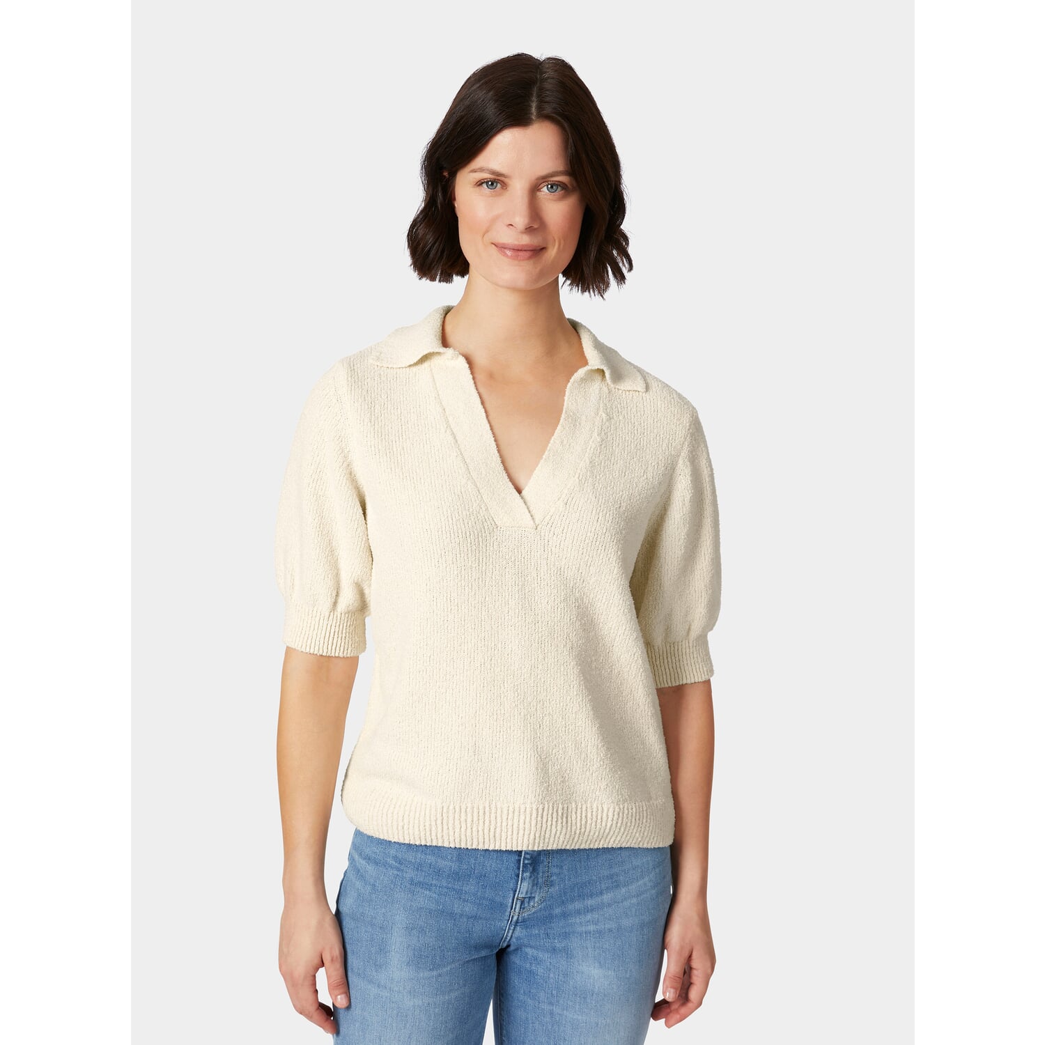 Ladies knitted polo boucl&eacute;