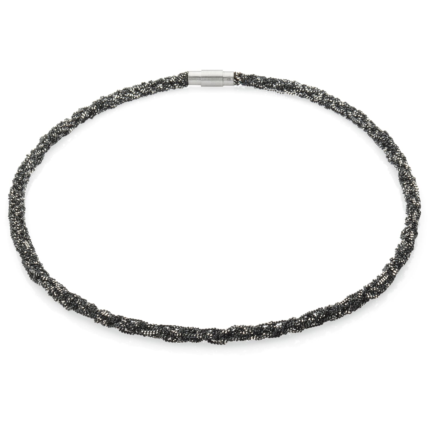 Knitted necklace, oxidized silver