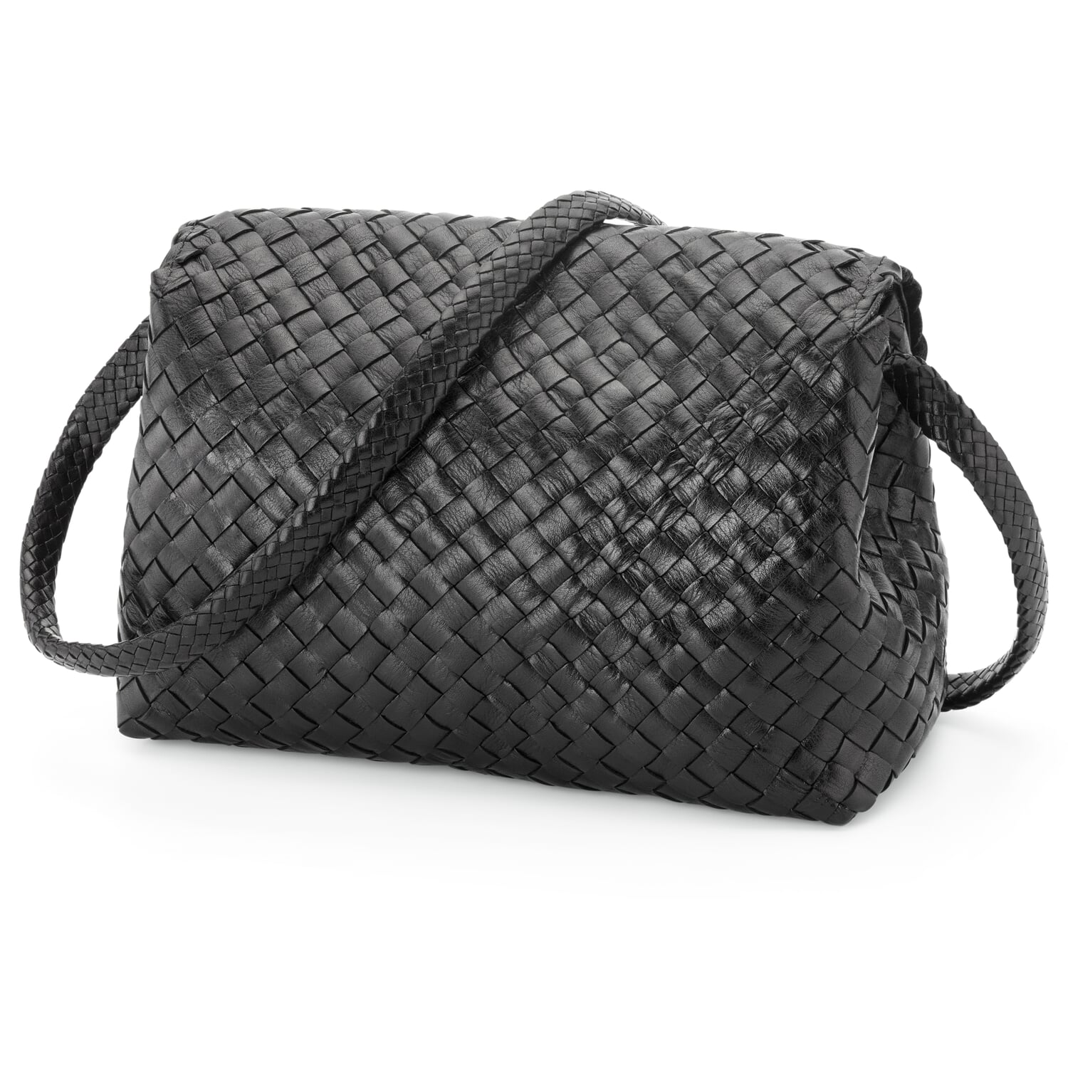 Braided leather handbag, black