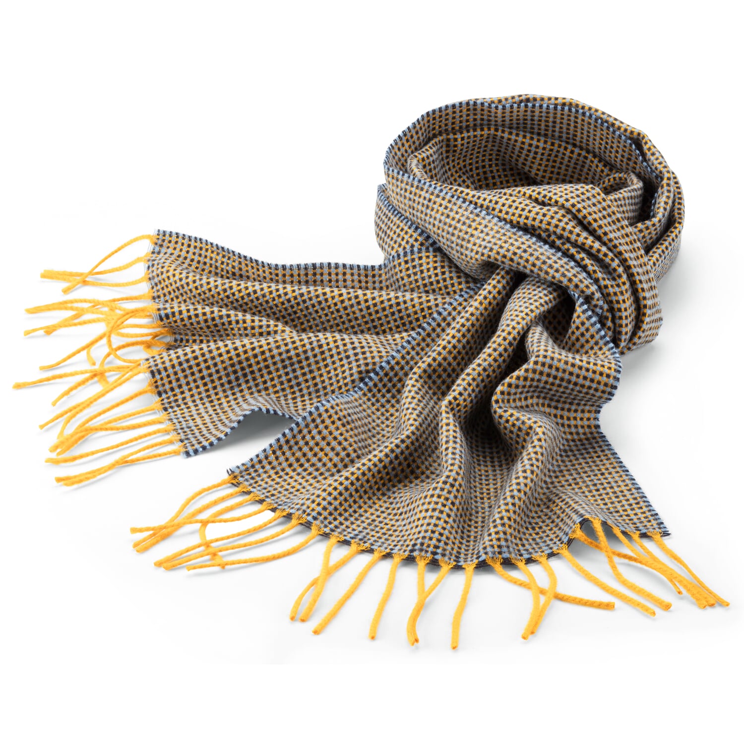 Men's scarf patterned, blue-mustard yellow