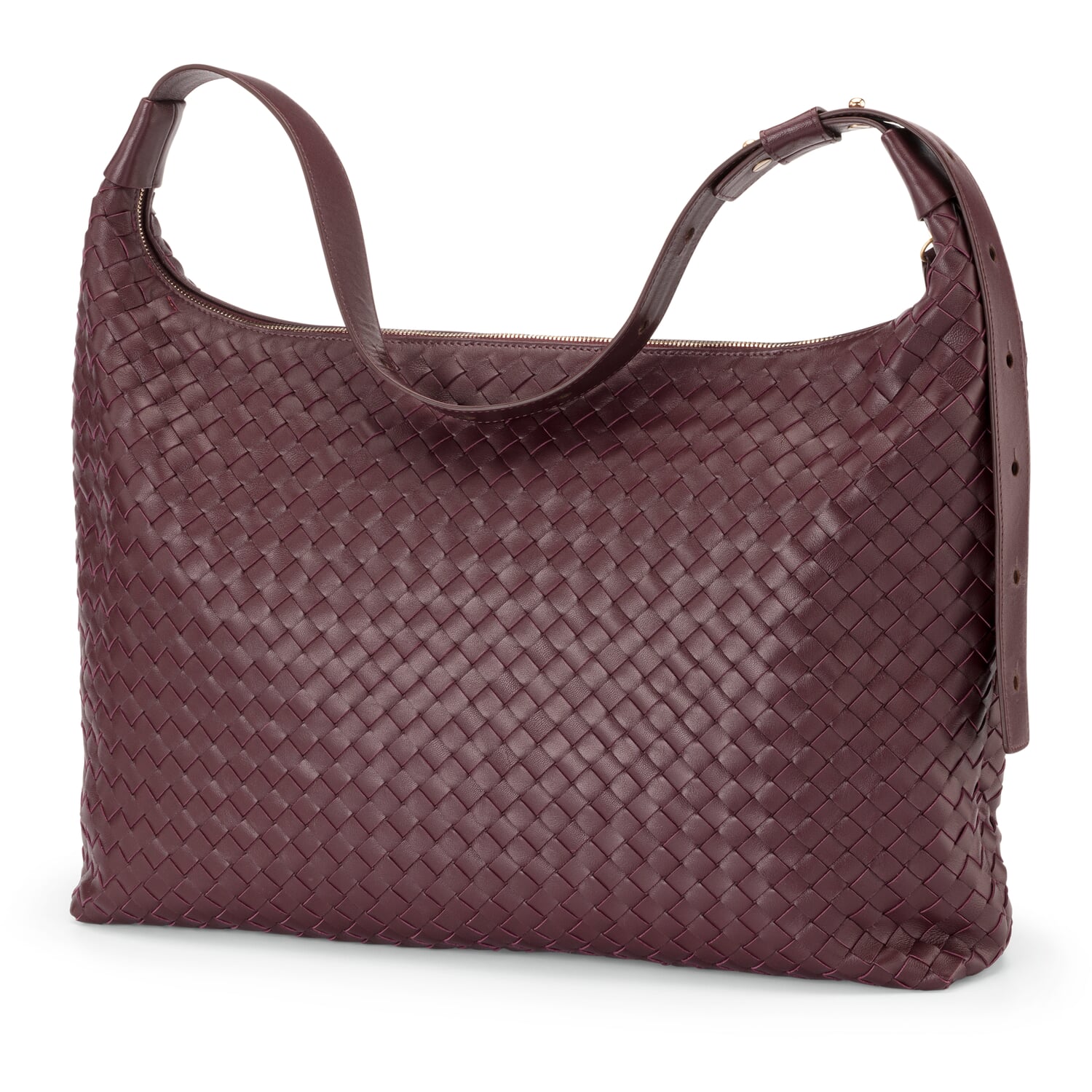 Braided leather handbag, wine red
