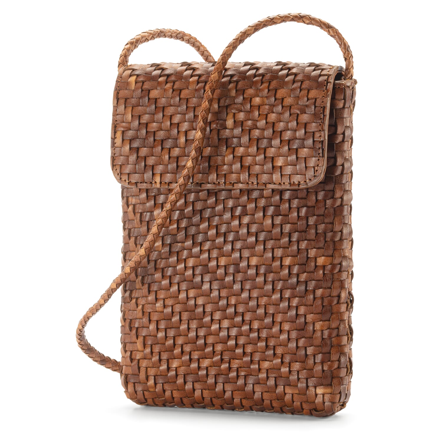 Braided leather cell phone case, brown