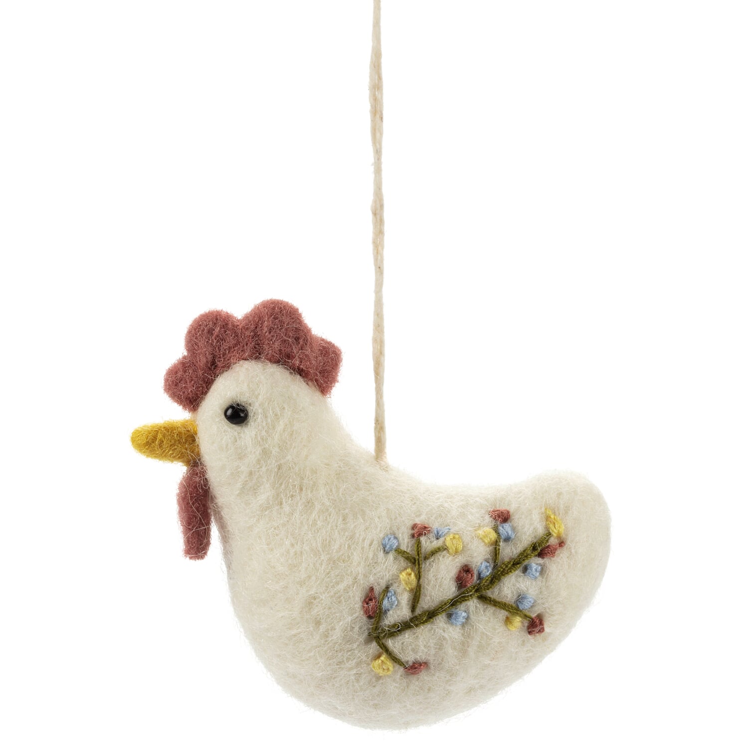 Embroidered felt rooster pendant