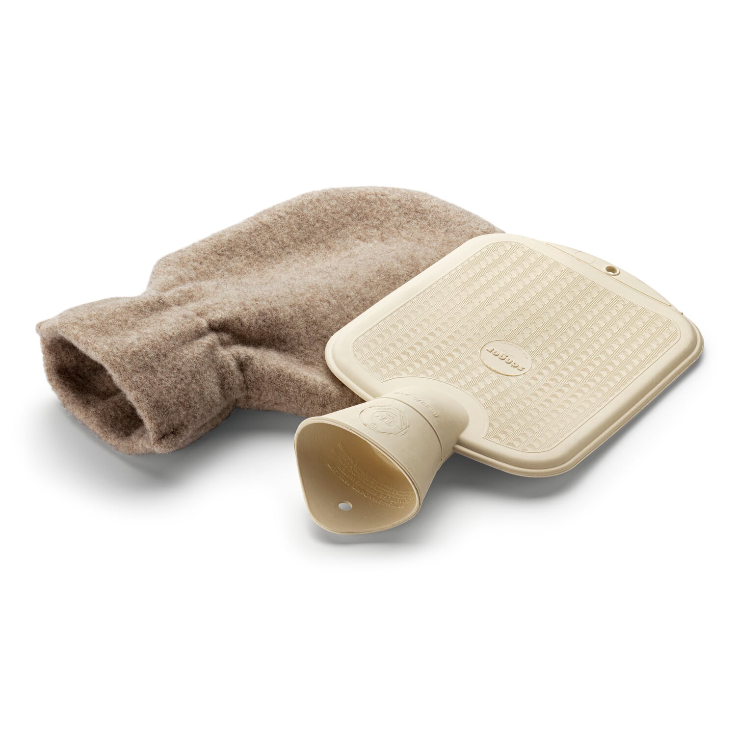 Hot water bottle with merino wool cover