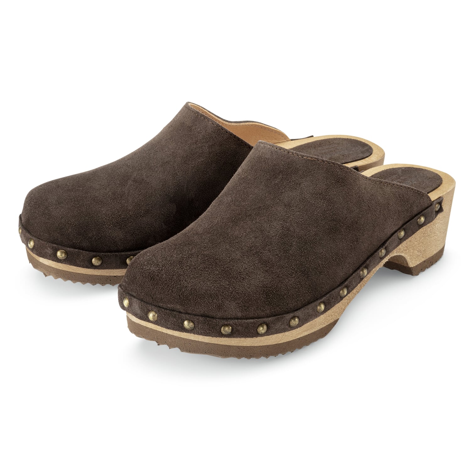 Ladies wooden clog suede leather