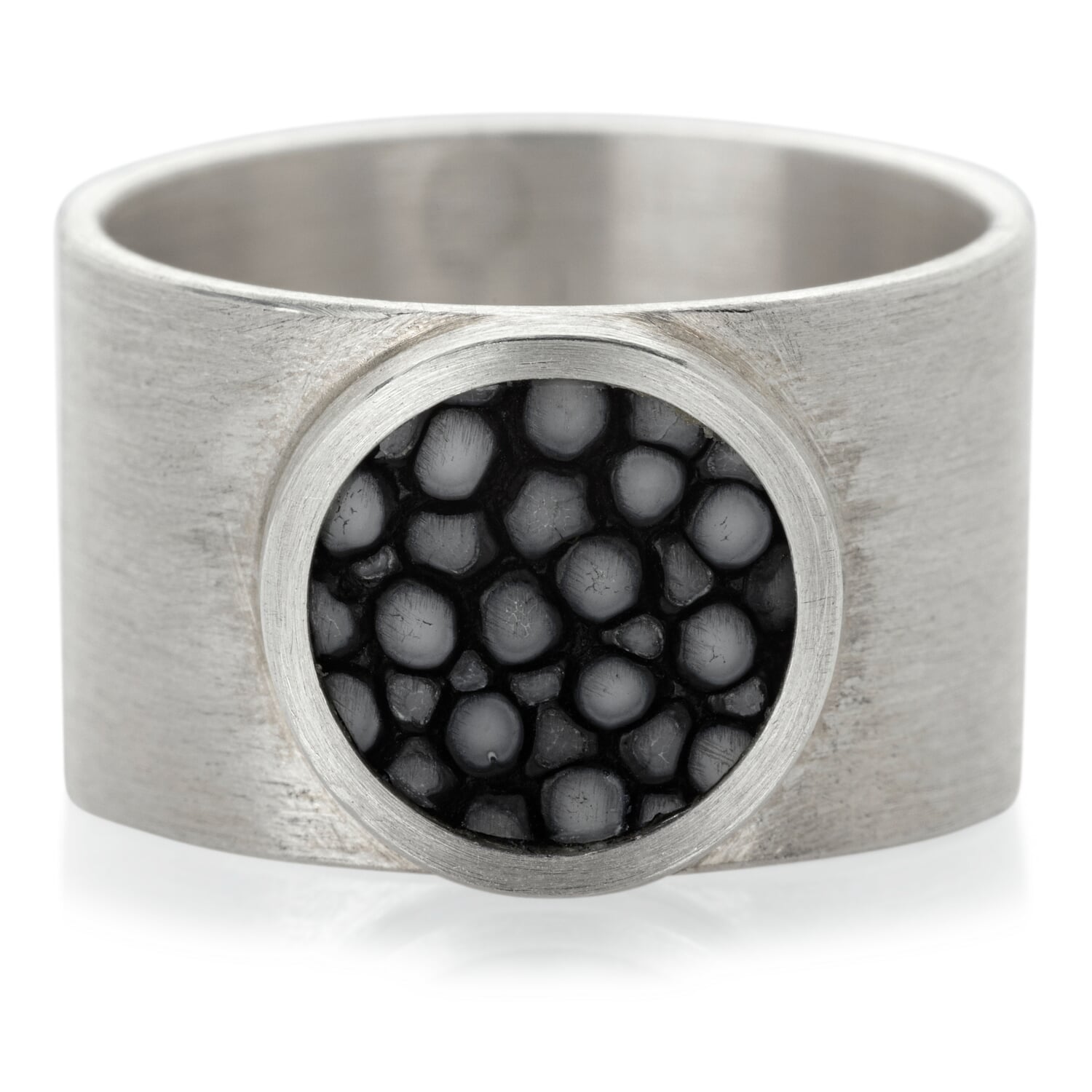 Finger ring silver stingray leather wide