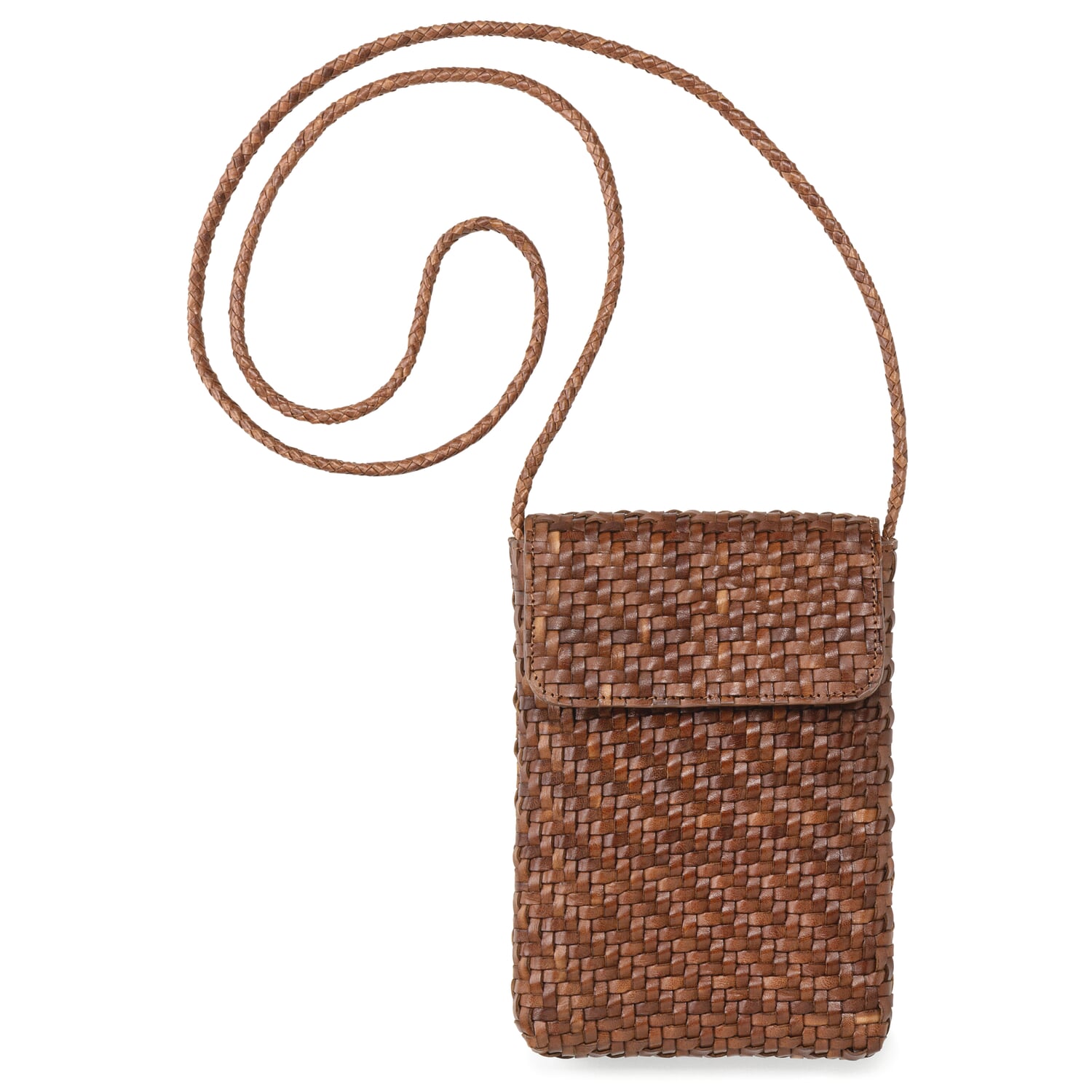 Braided leather cell phone case, brown