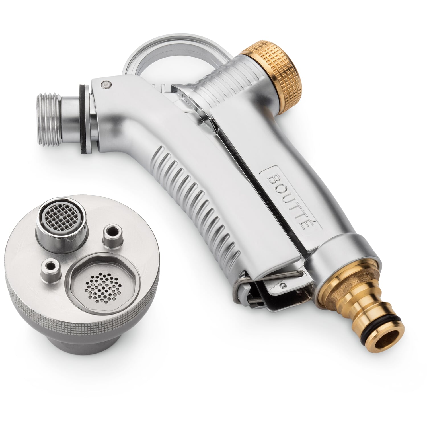 Spray gun with nozzle adjustment