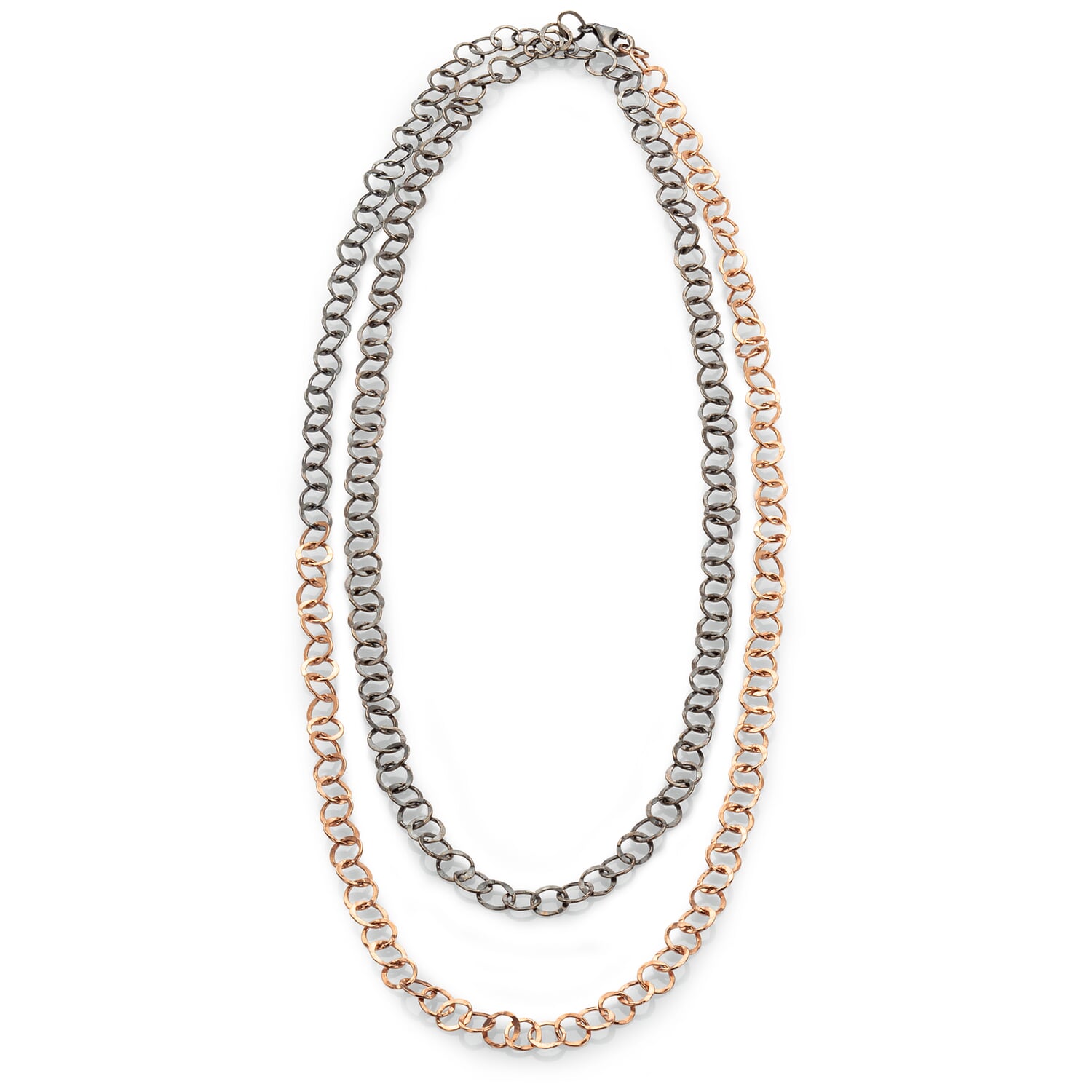Long chain hammer blow, rose gold oxide