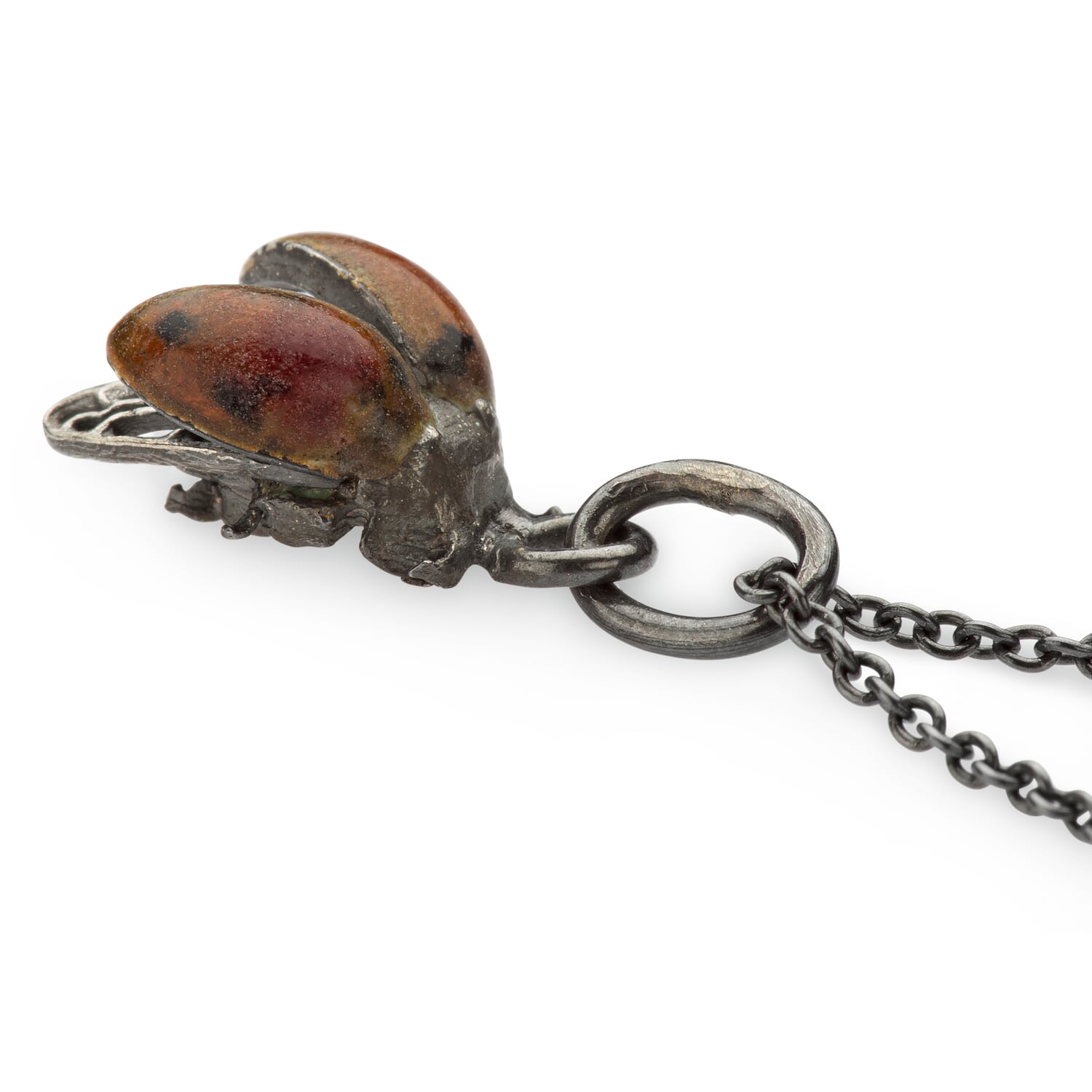 Chain with enameled ladybug pendant, red