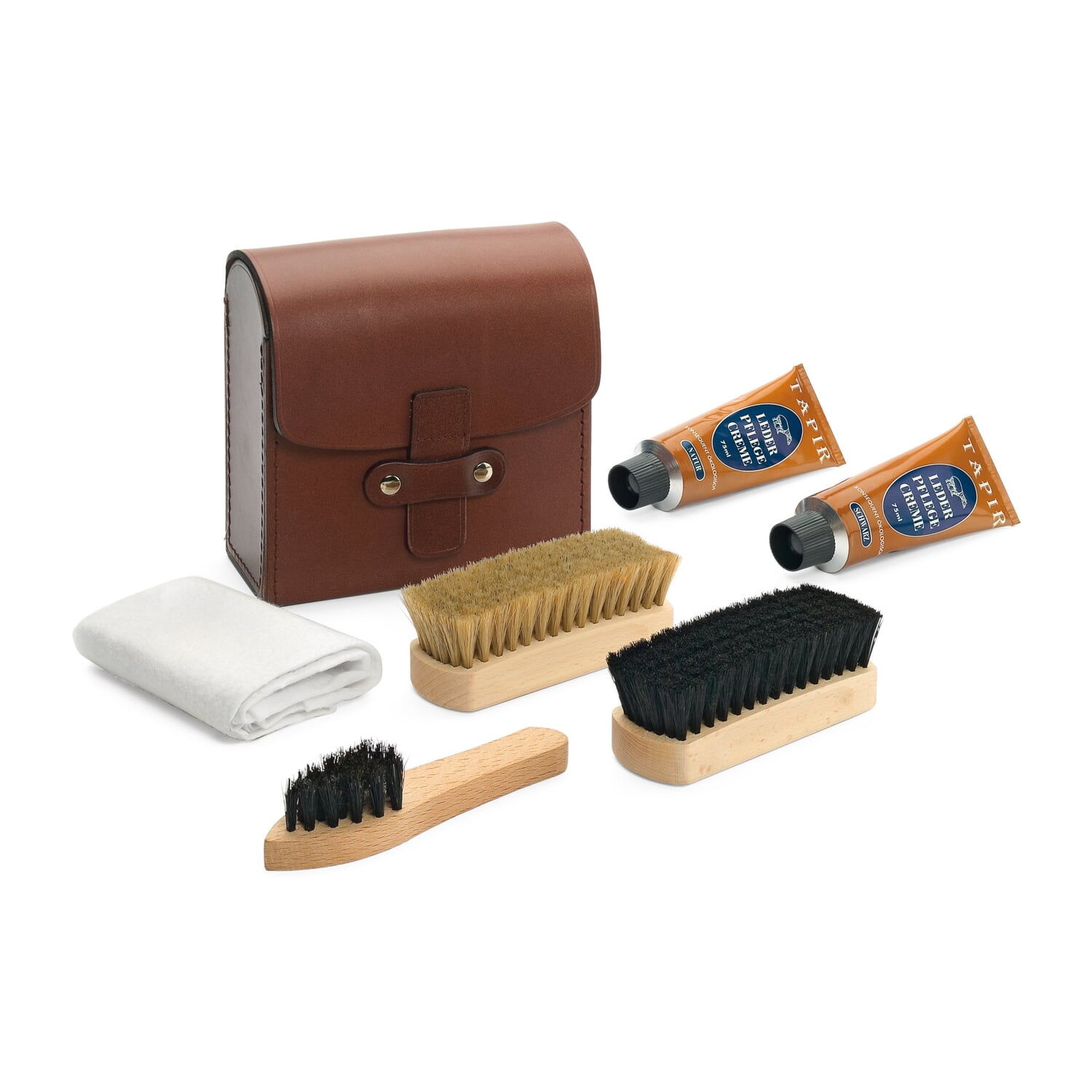 Shoe care set leather case