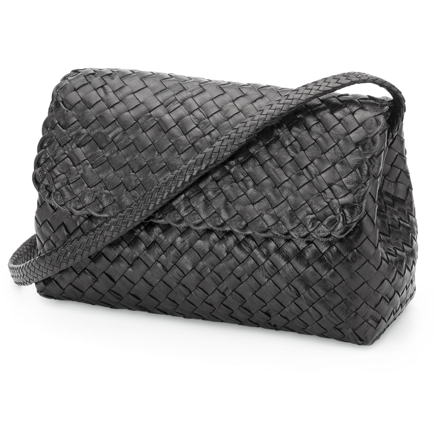 Braided leather handbag, black