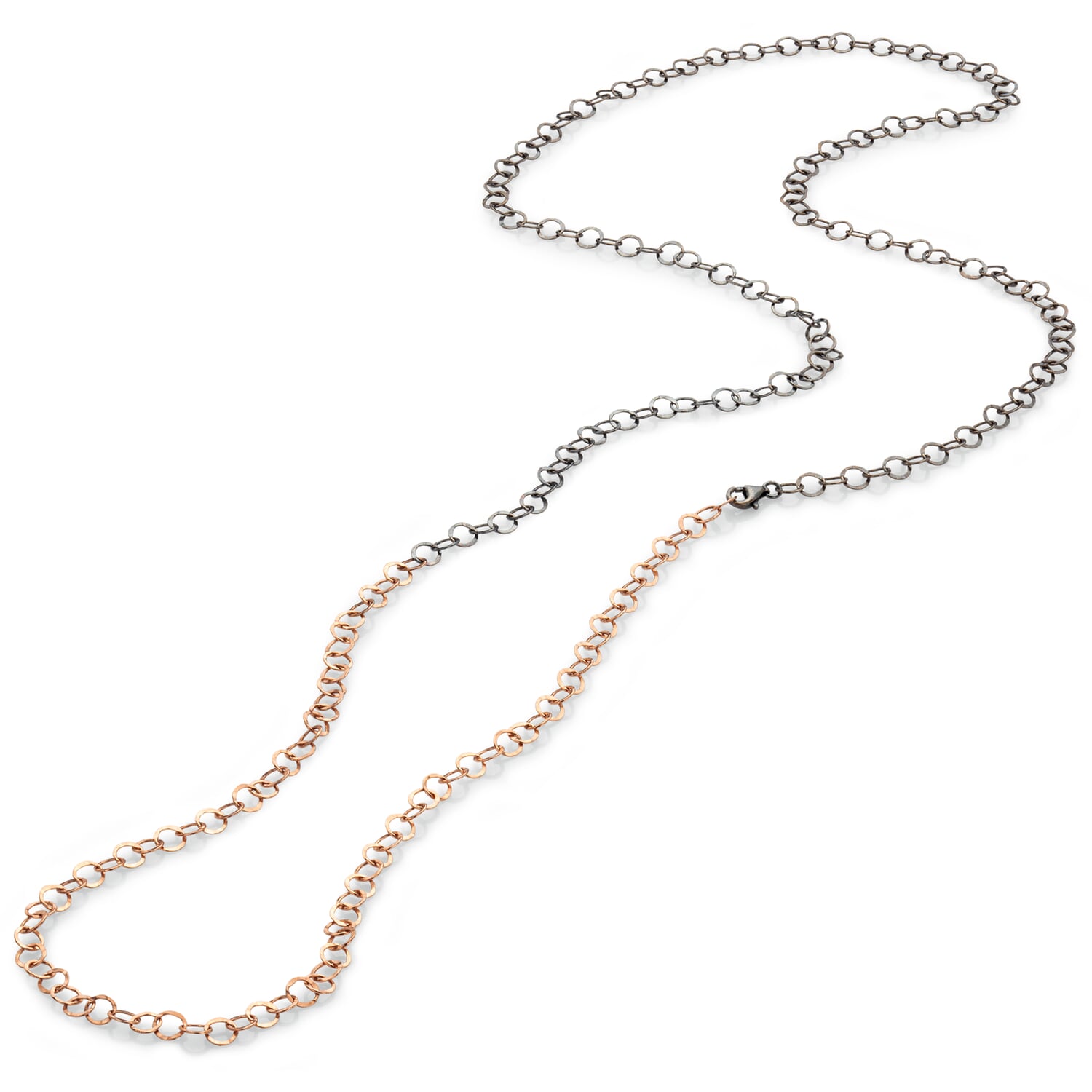 Long chain hammer blow, rose gold oxide