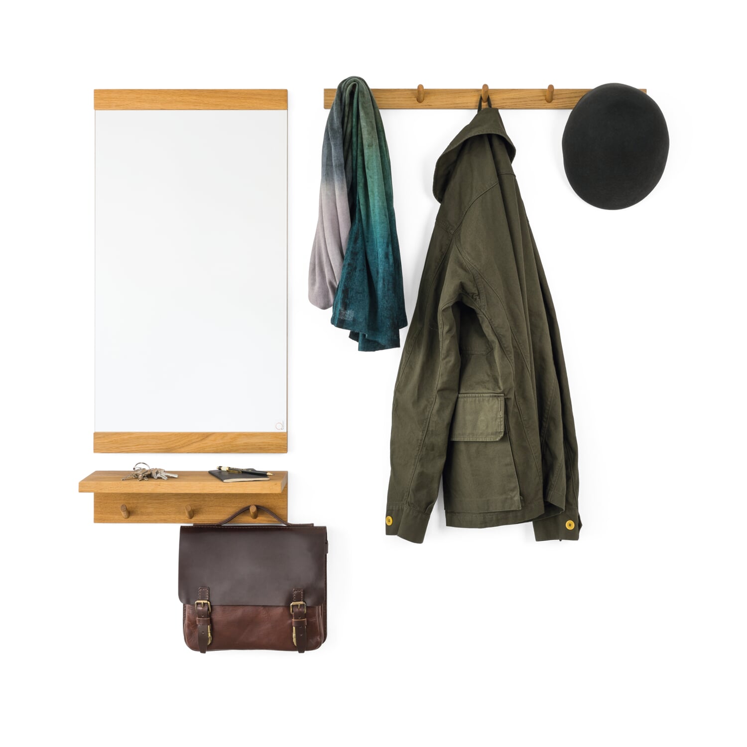 Console with hook bar oak wood