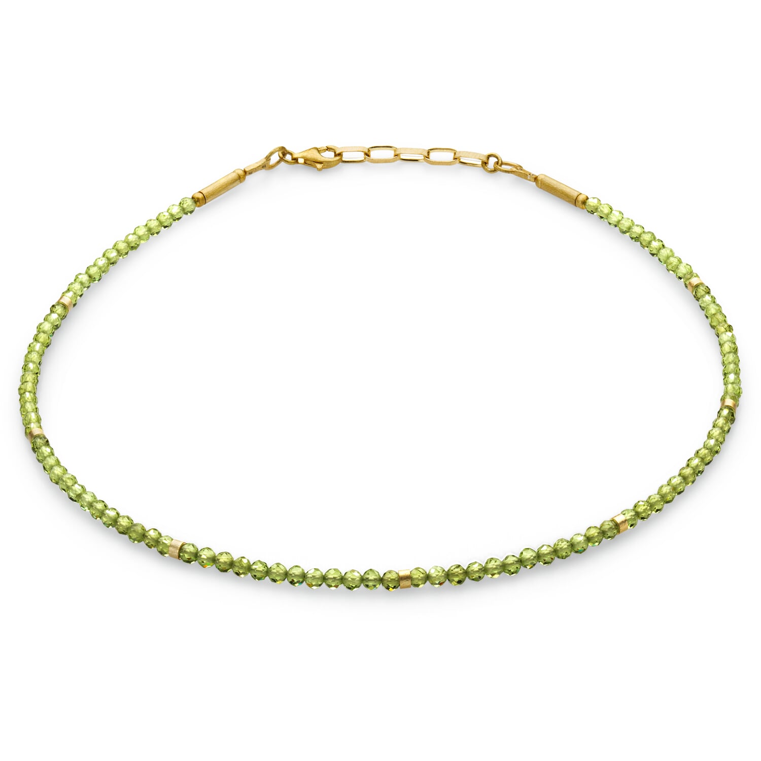 Peridot necklace, green-gold