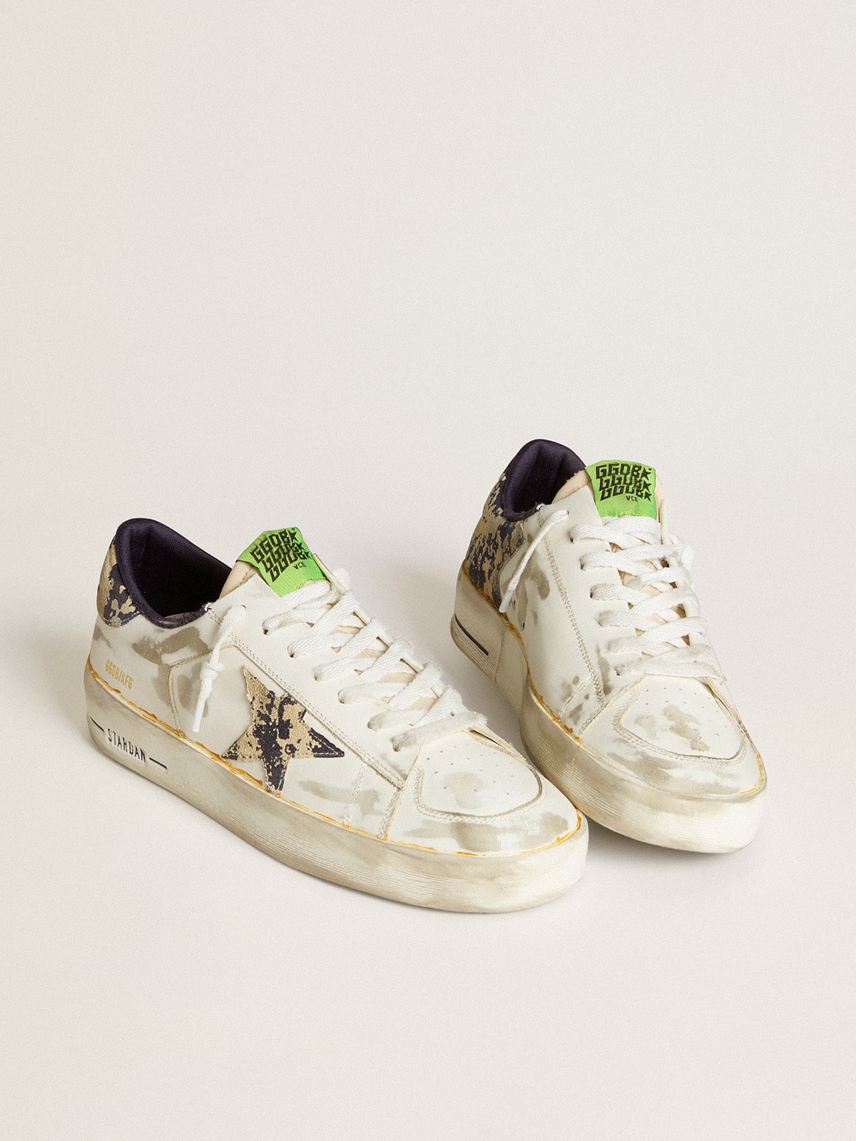 Men's Stardan LAB in white leather with a camouflage star and heel tab