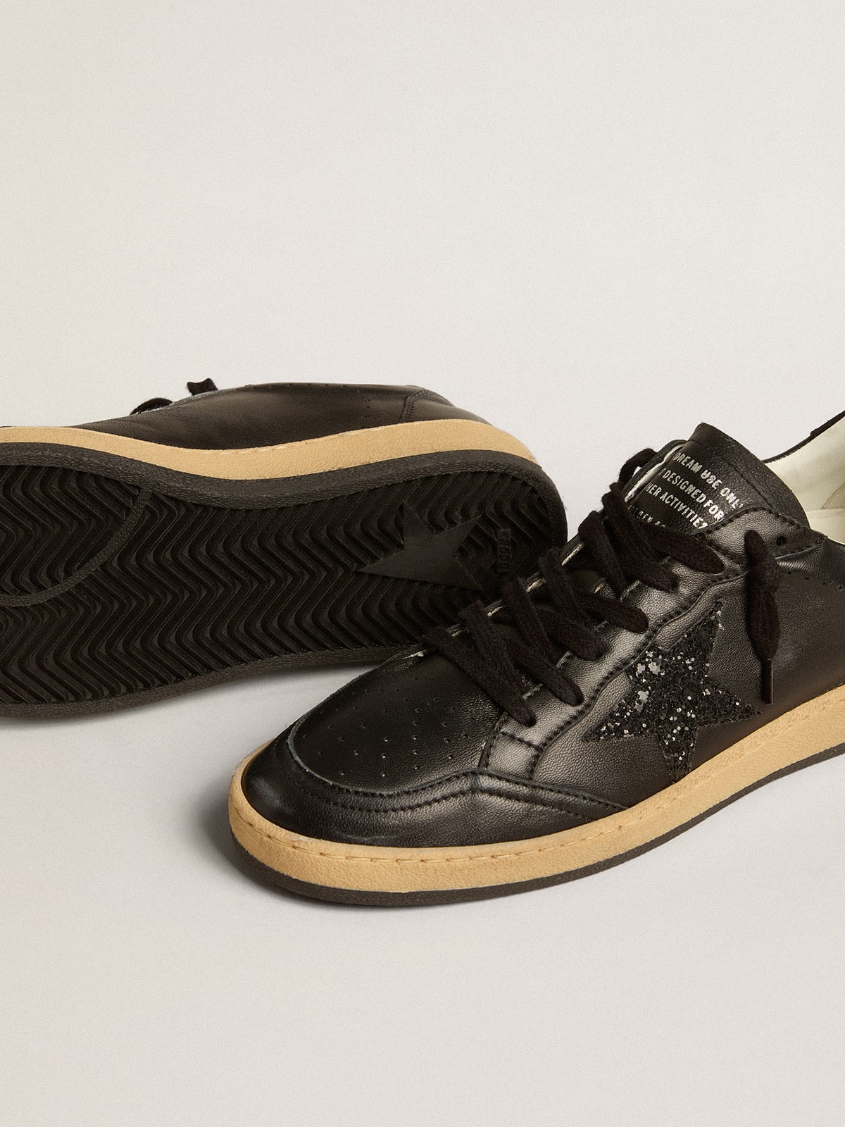Women's Ball Star in black nappa with black glitter star and suede heel tab