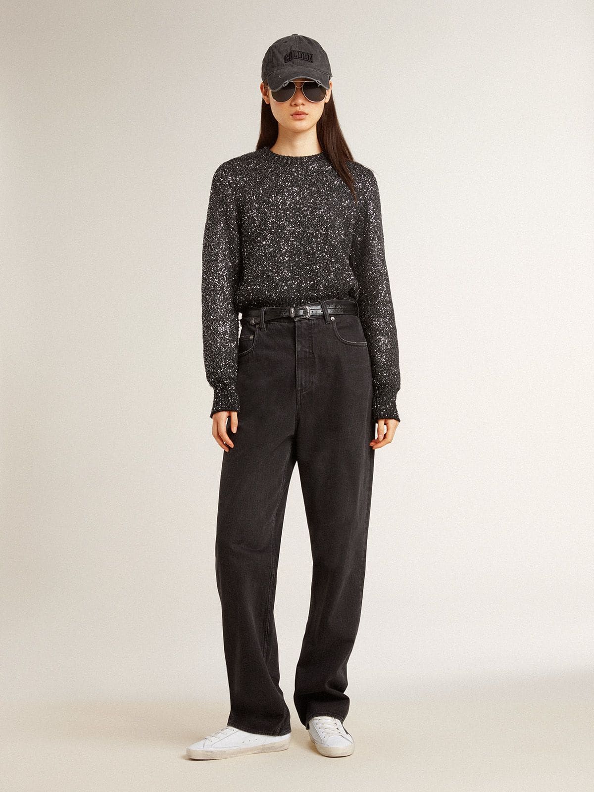 Women's Super-Star with a black Swarovski crystal star and heel tab