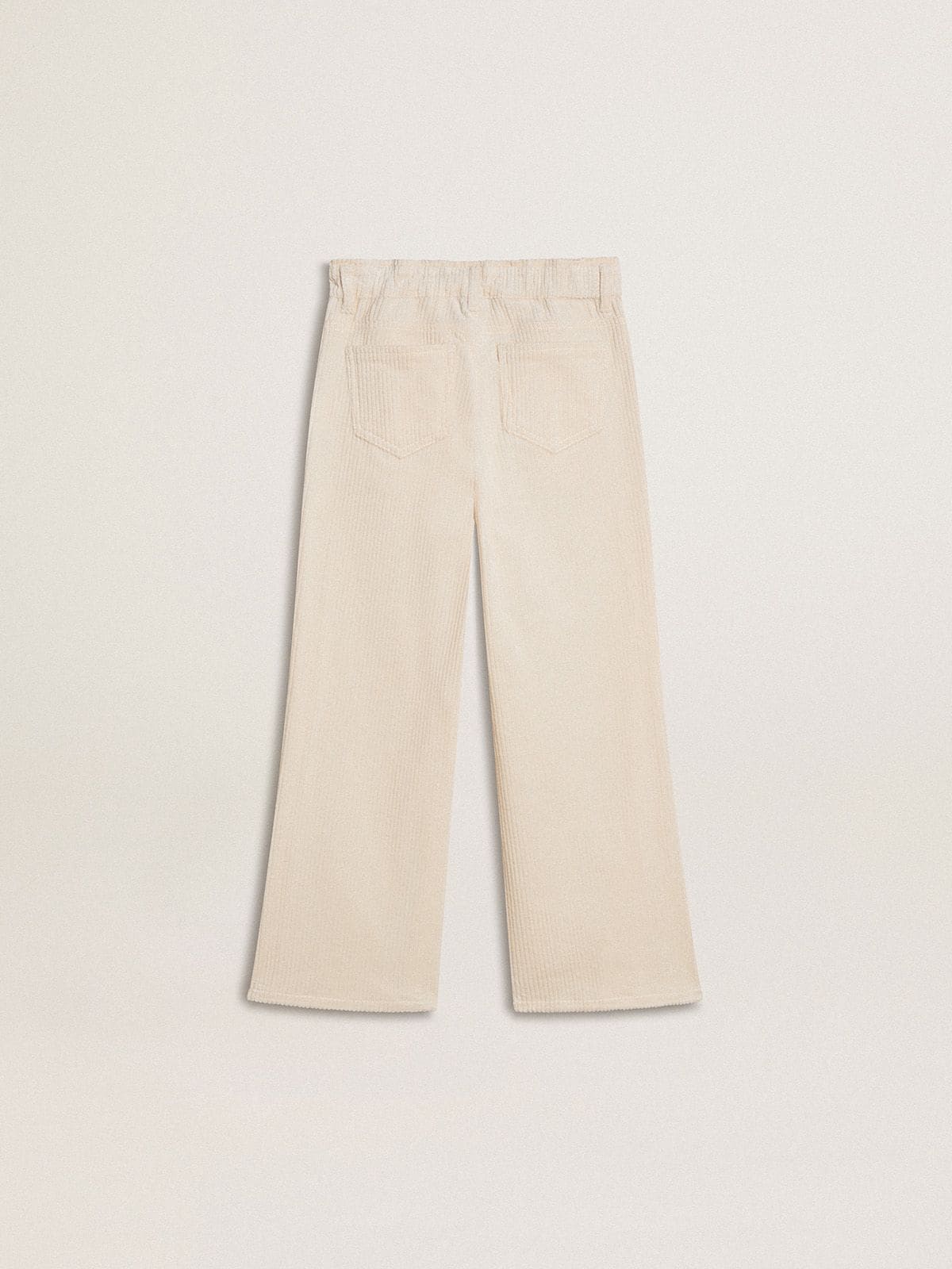 Girls' wide ribbed cream-colored trousers with embroidery