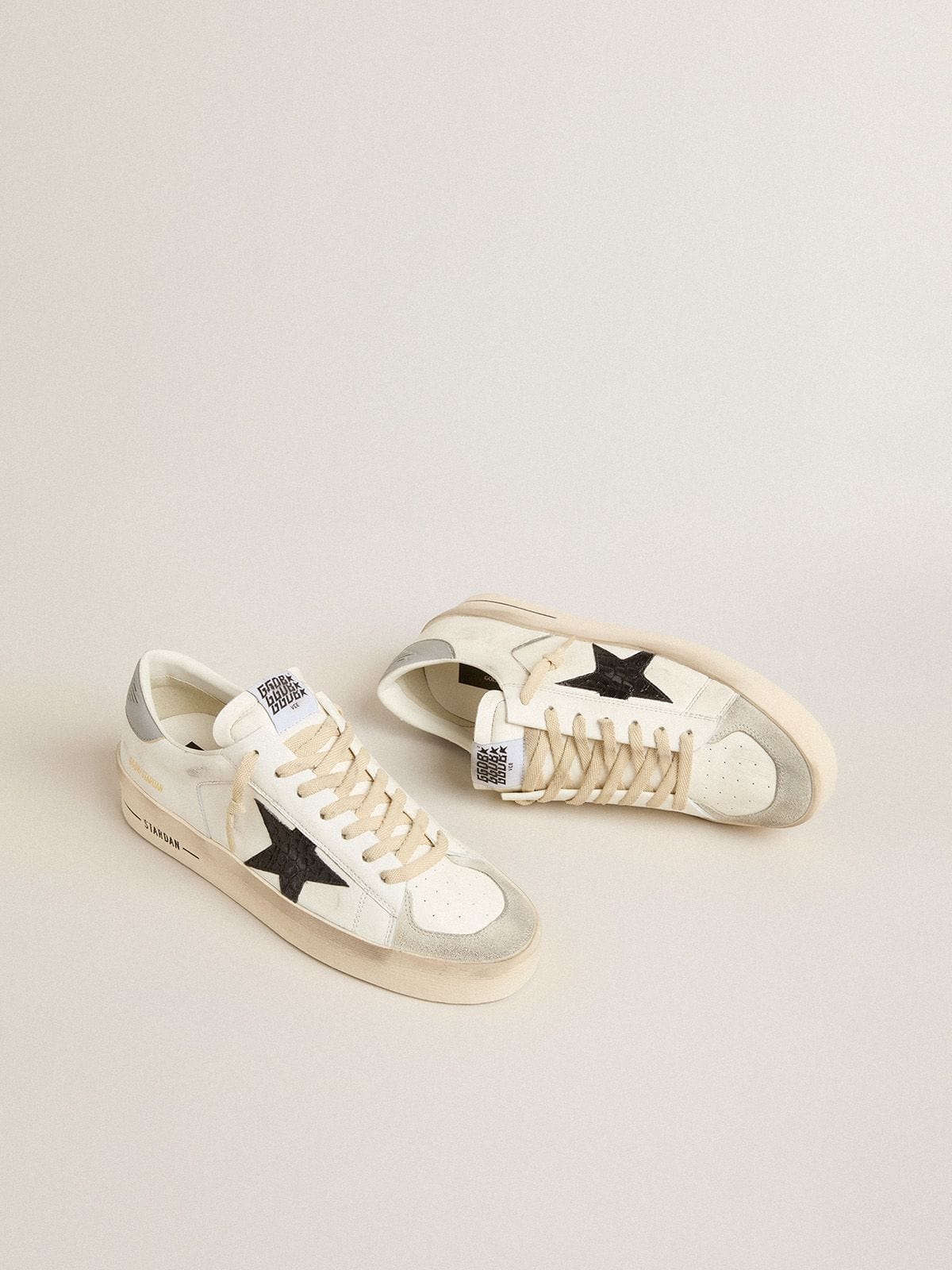 Men's Stardan in white nappa with croc-print leather star and gray heel tab