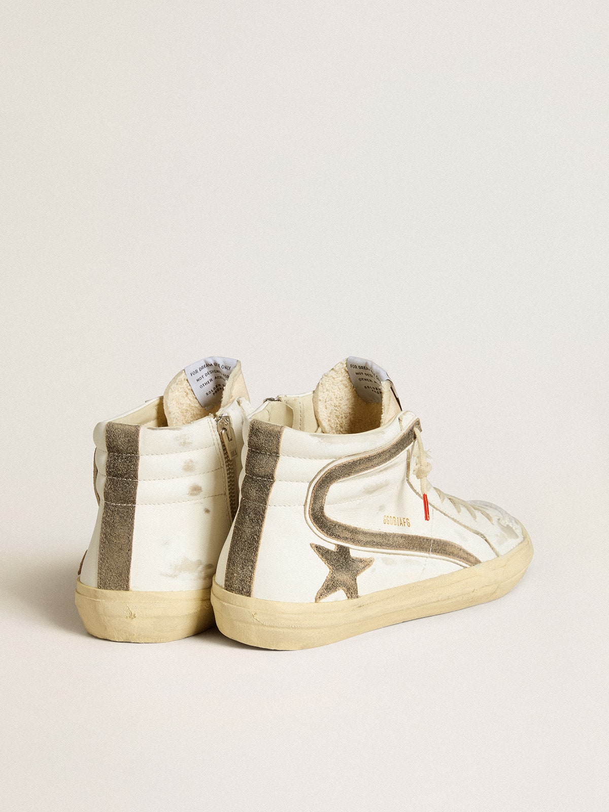 Men's Slide LAB in white leather with star and flash in brown suede