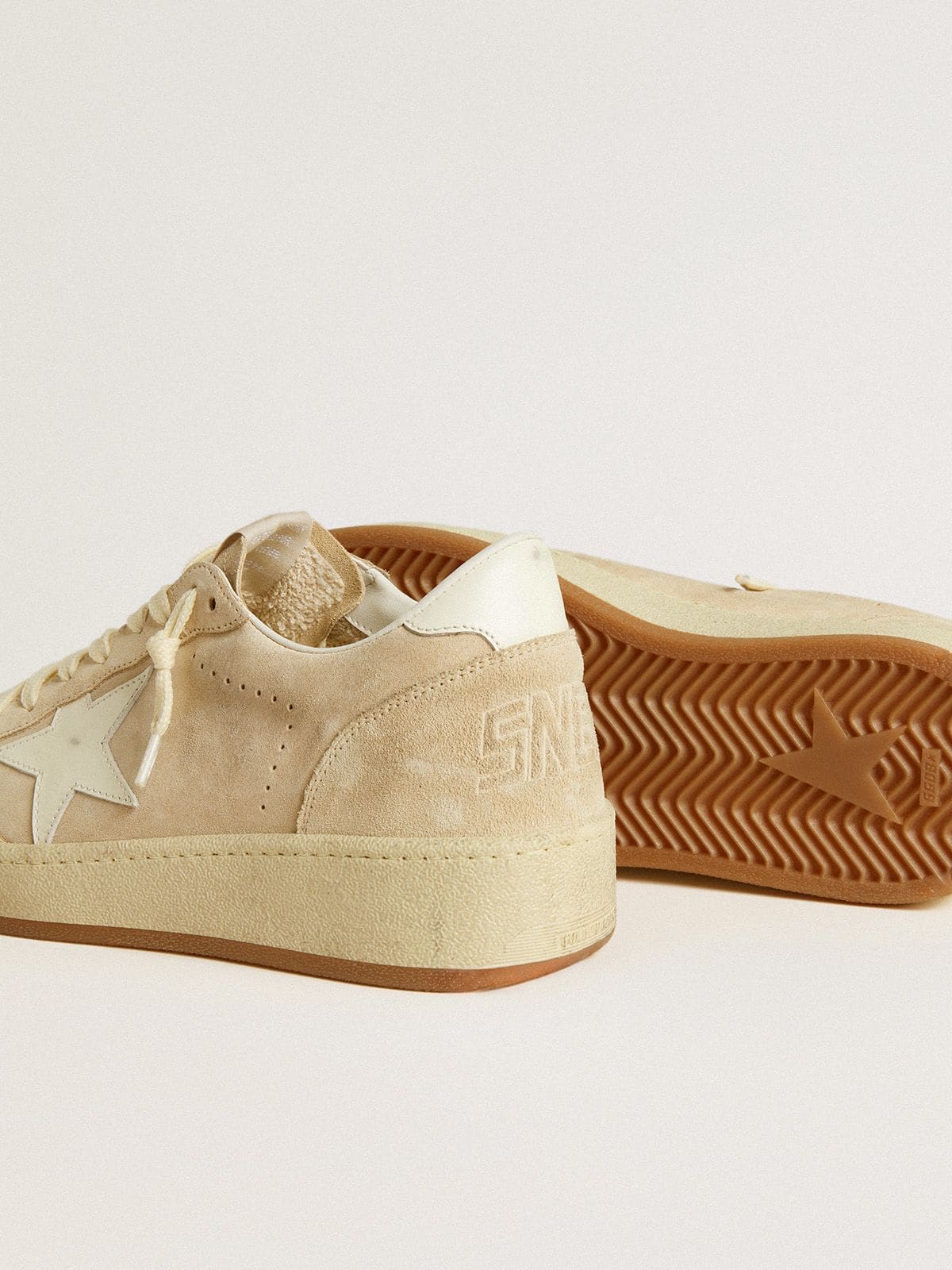 Women's Ball Star in beige suede with white leather star and heel tab