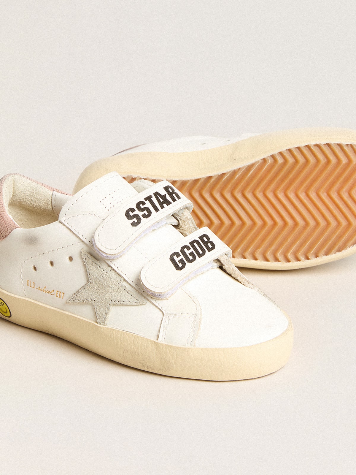 Junior Old School in leather with gray suede star and old rose heel tab