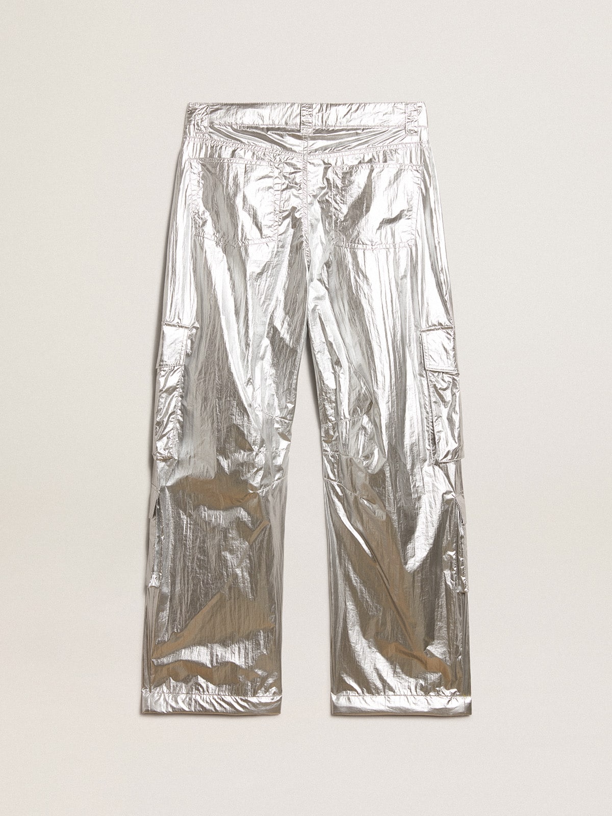 Women's cargo pants in silver technical fabric